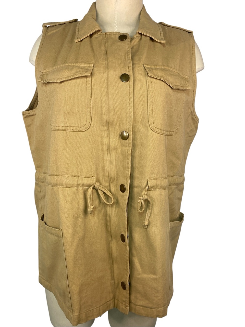 Allegra K Sleeveless Utility Button Up Vest - Tan Women’s XL
